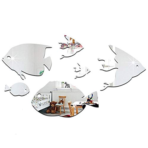 Fisch Schule Wandaufkleber, Kreative Acryl Thin Spiegel Aufkleber Tropische 3D Decals Fische Unter Dem Meer Wandtattoo Home Decor für Kinder Schlafzimmer Leben(#4) von Fdit