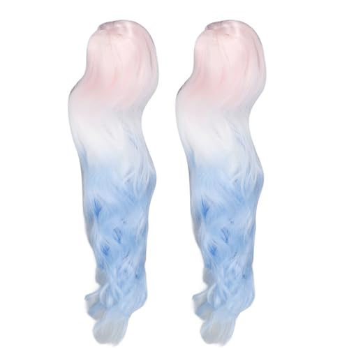 Lockiges Puppen-Kunsthaar für Baumwollpuppe, 2 Stück Farbverlaufs-Langhaarperücke mit Clip, Puppendekoration und Modifikation (Rosa-blauer Farbverlauf) von Fdit