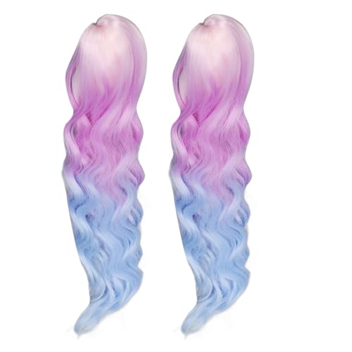 Lockiges Puppen-Kunsthaar für Baumwollpuppe, 2 Stück Farbverlaufs-Langhaarperücke mit Clip, Puppendekoration und Modifikation (Rosa lila blauer Farbverlauf) von Fdit