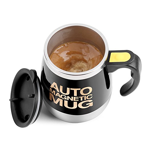 Fdit Magnetischer mischender Becher Selbst rührende Kaffeetasse Edelstahl Selbstmagnetbecher für Kaffee Tee heiße Schokoladen Milch Kakao Protein (Schwarz) von Fdit