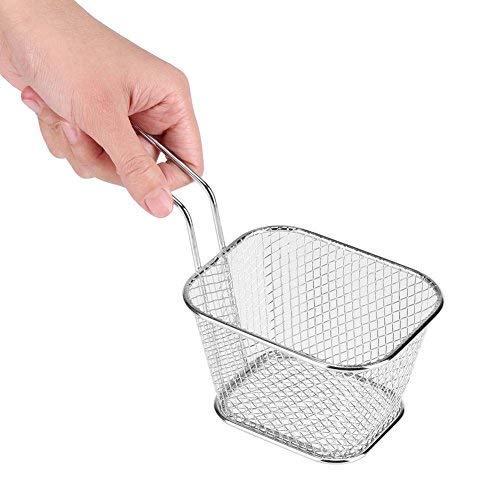 Mini Edelstahl Runde Chip Korb Essen Sieb Platz Fritteuse Korb vorhanden Frittiert Chip Essen Tisch servieren Metall Rechteckige Fry Basket Net Sieb Mesh Fry Serving Korb Küche Kochen Werkzeuge von Fdit