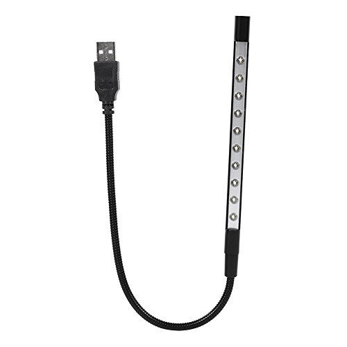 Mini USB LED Leselicht 5V Flexible Lampe Taschenlampe mit 10 LED Leuchten für Laptop PC Computer Tastatur(Schwarz) von Fdit