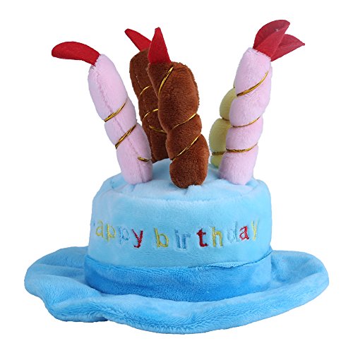 Pet Geburtstagsparty Hut Katze Hund Bunte Kerzen Partyhut mit Kuchen Pet Kostüm Zubehör für Hunde Katzen kleine Tiere(Blau) von Fdit