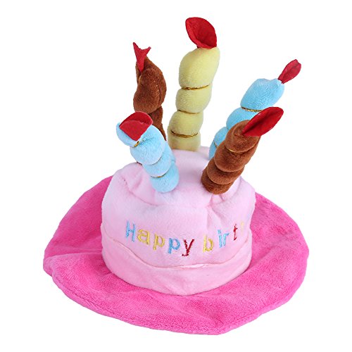 Pet Geburtstagsparty Hut Katze Hund Bunte Kerzen Partyhut mit Kuchen Pet Kostüm Zubehör für Hunde Katzen kleine Tiere(Rose) von Fdit