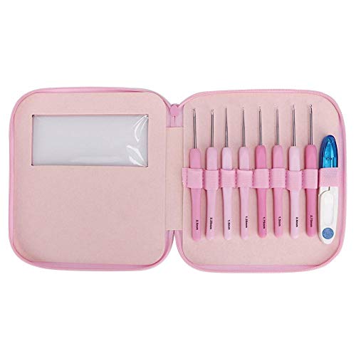 Fdit 8-teiliges Häkelnadel-Set, Stricknadel, Nähen Werkzeug, Zubehör für Häkelarbeiten, Home DIY Handcraft, Rosa, Kunststoff + Metall, 1,0 mm bis 2,75 mm von Fdit