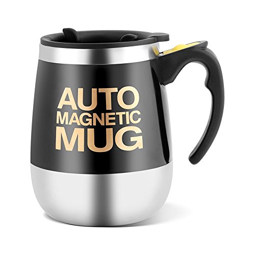 Fdit Selbstrührender Kaffeebecher aus Edelstahl, mit Aufschrift Auto Magnetic Mug für Kaffee, Tee, Heiße Schokolade, Milch, Kakao und Protein-Getränke Schwarz von Fdit