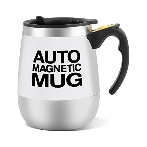 Fdit Selbstrührender Kaffeebecher aus Edelstahl, mit Aufschrift Auto Magnetic Mug für Kaffee, Tee, Heiße Schokolade, Milch, Kakao und Protein-Getränke weiß von Fdit