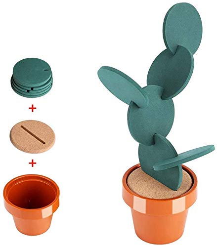 Fdit - Untersetzer-Set aus, einzeln oder zusammengesteckt als Kaktusdesign im Blumentopf, 6 Stück, Dekoartikel für Küche/Tisch/Bar von Fdit
