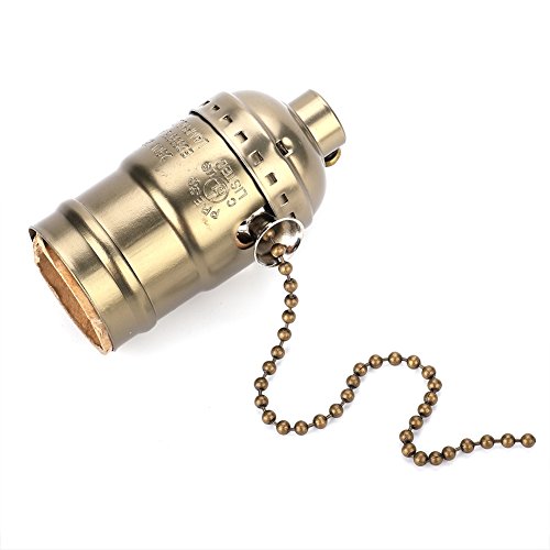 Vintage Edison Lampensockel Massives Messing Deckenleuchte E27 Aluminium Lampenfassung Mit Zugkette Schreibtisch Tischlampe Halter Schraubsockel Schlichtes Design Vintage Style(Dunkelbronze) von Fdit