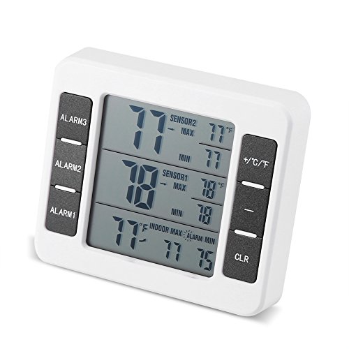 Wlan Thermometer, Kühlschrank Alarm Drahtloses digitales akustisches Alarmkühlschrankthermometer Kuhlschrankthermometer mit 2PCS-Sensor-Min/Max-Anzeige von Fdit
