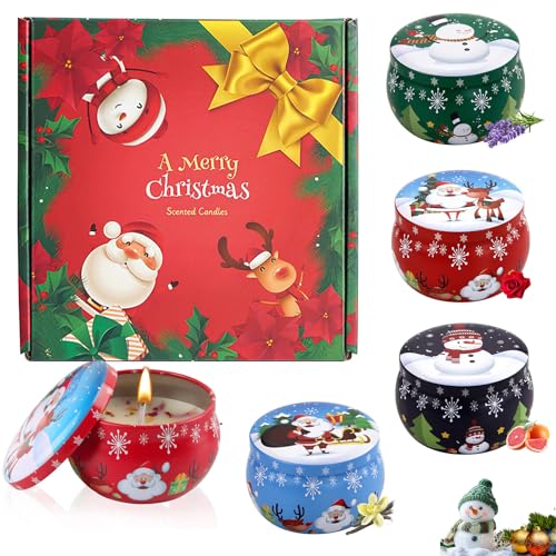 FePen Weihnachten Duftkerzen Geschenk, Weihnachtskerzen Duftkerzen Set, Natürliches Sojawachs Kerzen, 4 Pack SojaWachs-Kerze Stress Relief, Aromatherapie Weihnachtskerzen Aroma für Stressabbau von FePen