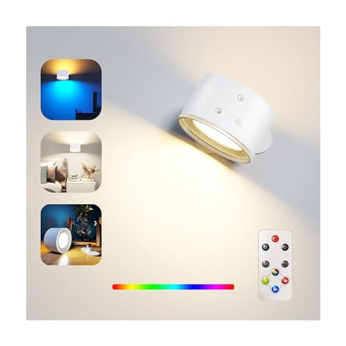 Wandleuchte Innen, Wandbeleuchtung mit Dimmbar RGB-Ambiente-Beleuchtung mit Fernbedienung mit Akku mit USB-Ladeanschluss, 1-Stunden-Timer-Funktion Obere und untere Lichtquelle Wandlampe (Weiß) von Feallive