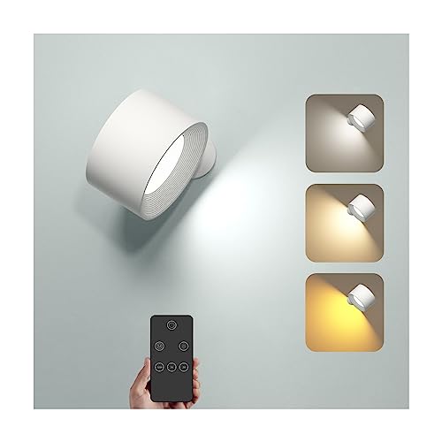 Wandleuchte Innen, Wandlampe mit Fernbedienung Dimmbar mit Akku mit USB-Ladeanschluss, Led Wandleuchte Touch Control 3 Helligkeitsstufen 3 Farbmodi 360° drehbare für Wohnzimmer Schlafzimmer Weiß von Feallive