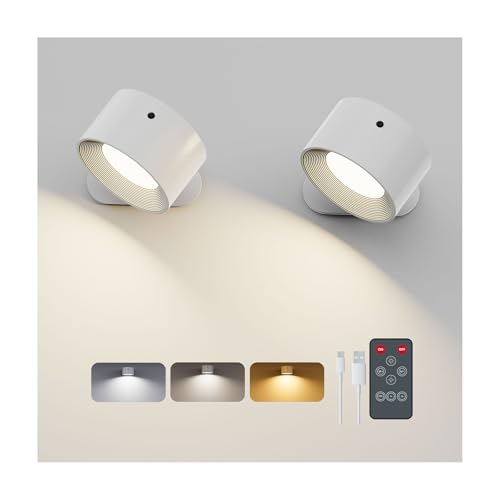 Wandleuchte Innen, Wandlampe mit Fernbedienung Dimmbar mit Akku mit USB-Ladeanschluss, Led Wandleuchte Touch Control 3 Helligkeitsstufen 3 Farbmodi 360° drehbare für Wohnzimmer Weiß 2 Stück Wandleuchte Innen, Wandlampe mit Fernbedienung Dimmbar mit Akku mit USB-Ladeanschluss, Led Wandleuchte Touch Control 3 Helligkeitsstufen 3 Farbmodi 360° drehbare für Wohnzimmer Weiß 2 Stück von Feallive