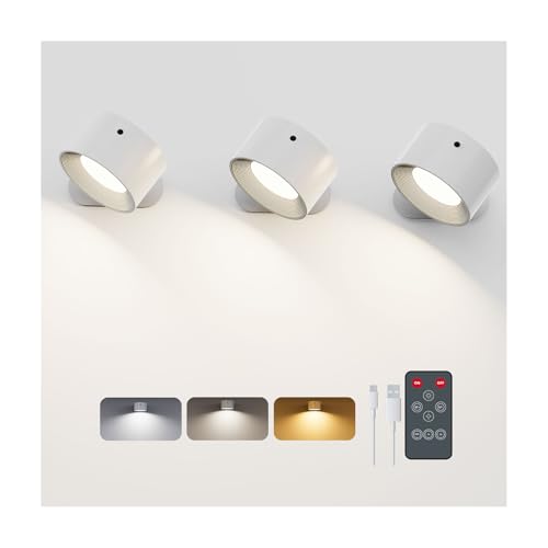 Wandleuchte Innen, Wandlampe mit Fernbedienung Dimmbar mit Akku mit USB-Ladeanschluss, Led Wandleuchte Touch Control 3 Helligkeitsstufen 3 Farbmodi 360° drehbare für Wohnzimmer Weiß 3 Stück Wandleuchte Innen, Wandlampe mit Fernbedienung Dimmbar mit Akku mit USB-Ladeanschluss, Led Wandleuchte Touch Control 3 Helligkeitsstufen 3 Farbmodi 360° drehbare für Wohnzimmer Weiß 3 Stück von Feallive