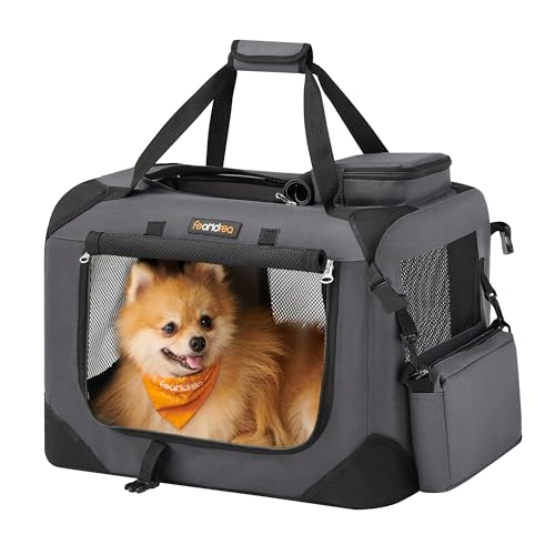 Feandrea Hundebox faltbar, Transportbox Hund, S, Hundetasche, Oxford-Gewebe, Netzstoff, atmungsaktiv tragbar transportabel, Metallrahmen, mit Griffen, Taschen, 50 x 35 x 35 cm, grau PDC50G01 von Feandrea