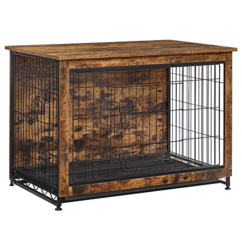 Feandrea Hundekäfig Möbel, Beistelltisch, Hundebox, Moderne Hundehütte Indoor für Hunde bis zu 32 kg, hochbelastbar, Hundehaus für Zuhause, herausnehmbares Tablett, 2 Türen, vintagebraun PFC003X01 von Feandrea