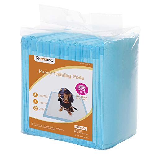 FEANDREA Puppy Pads, Welpen-Unterlage, 90 x 60 cm, 55 Stück, blau-weiß PTD95BU von Feandrea