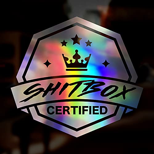 Zertifizierter ShitBox-Aufkleber, Vinyl-Aufkleber, ölglatter Chrom, holografisch, schillernd, Autoaufkleber, Auto-Fenster-Stoßstange, lustiger Camping-Wohnwagen-Aufkleber, JDM Dub Euro Vdub, 160 mm Zertifizierter ShitBox-Aufkleber, Vinyl-Aufkleber, ölglatter Chrom, holografisch, schillernd, Autoaufkleber, Auto-Fenster-Stoßstange, lustiger Camping-Wohnwagen-Aufkleber, JDM Dub Euro Vdub, 160 mm von Fear7FX