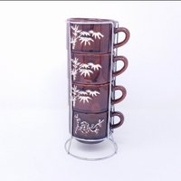 Vintage 2000Er Jahre Stapeln Braun Mit Creme Blume Kleine Kaffee Teetassen Ständer von FearlessPlatinumWear