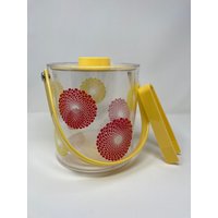 Vintage 90Er Jahre Gelb Orange Blume Eiskübel Mit Zange, Servier Set, Mod Mad Man Style Set von FearlessPlatinumWear