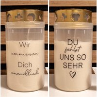 Gedenkkerze Mit Spruch „Wir Vermissen Dich Unendlich"/„Du Fehlst Uns So Sehr" | Grablicht Grabkerze Aufkleber von FeatherForm