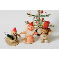 Antiker Weihnachtsschmuck Schneemann Elfe Nikolaus Aus Baumwolle von FeathertreeForest