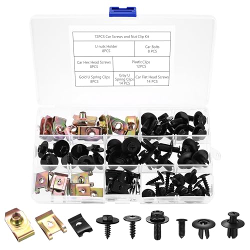 Blechmutter Schraube Mutter Clip Kit,72 PCS Karosserieschrauben Set,U Typ Auto Befestigung Clips,Metall Karosserie-Kotflügel-Stoßstangenbefestigung für Rad- und Kotflügelunterboden Blechmutter Schraube Mutter Clip Kit,72 PCS Karosserieschrauben Set,U Typ Auto Befestigung Clips,Metall Karosserie-Kotflügel-Stoßstangenbefestigung für Rad- und Kotflügelunterboden von Febbya