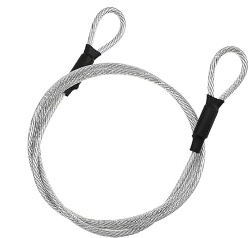 Febbya Stahlseil mit ösen,2 PCS 1.0 m X ø 3mm Sicherheitskabel Edelstahl Drahtseil mit ösen Silber Schlaufenkabel Langlebig Drahtseil Kabelschloss für Terrassenmöbel Fahrrad Diebstahlsicherung von Febbya