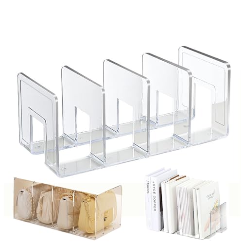 Handtaschen Aufbewahrung Regal,Regalteiler für Schrank Buchstützen 4 Fächer Transparentes Acryl Schrankregaltrenner Regalteiler, Bücherregal für Zeitschriften, Comics, Büro, Zuhause, Schule von Febbya