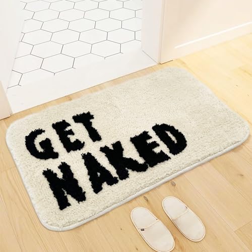 Feblilac Get Naked Badvorleger, einfach beige lustiger Badezimmerteppich wasserabsorbierende rutschfeste Badezimmer-Fußmatten weiche Mikrofaser gewebte Matte von Feblilac
