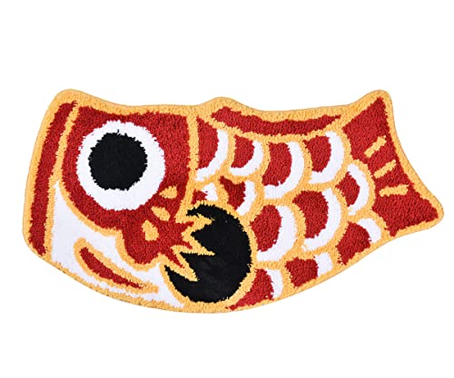 Feblilac Niedliche Fisch-Badematte, japanische Koi-Flagge weiche Badezimmermatten, wasserabsorbierend, rutschfest, maschinenwaschbar, (rot) von Feblilac