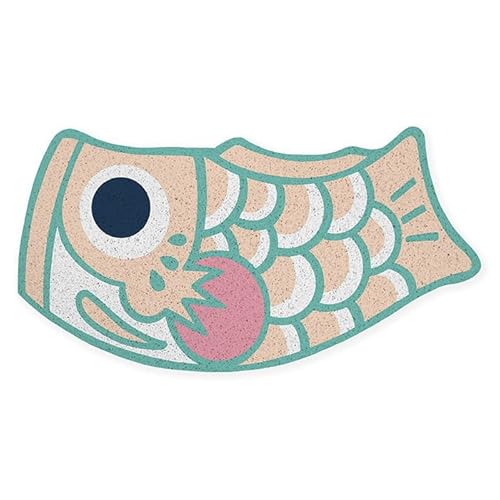 Niedliche japanische Koi-Outdoor-Matte, Cartoon-Fisch-Fußmatte, niedliche Fischflagge, Koinobori-Willkommensteppich, rutschfeste Matte, 40 x 90 cm (grün/rosa) von Feblilac