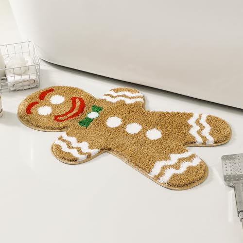 Weihnachts-Badematte, niedlicher Lebkuchen-Badezimmerteppich, weich, für den Innenbereich, rutschfester Bodenteppich für Dusche, Dekoration, maschinenwaschbar Weihnachts-Badematte, niedlicher Lebkuchen-Badezimmerteppich, weich, für den Innenbereich, rutschfester Bodenteppich für Dusche, Dekoration, maschinenwaschbar von Feblilac