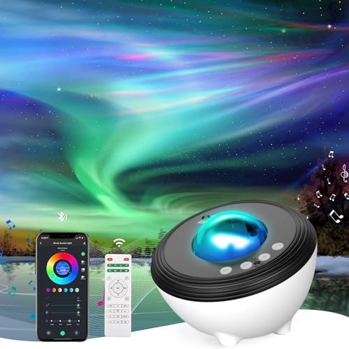 Aurora Sternenhimmel Projektor mit Musik Lautsprecher, Nachtlicht mit Einschlafhilfen Soundmaschine für Erwachsene Kinder Smart LED Sternprojektor Galaxie kompatibel mit Alexa von Febotak