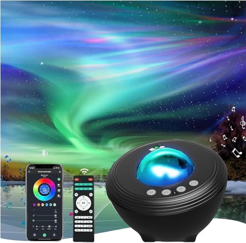 Aurora Sternenhimmel Projektor mit Musik Lautsprecher, Nachtlicht mit Einschlafhilfen Soundmaschine für Erwachsene Kinder Smart LED Galaxie Sternprojektor kompatibel mit Alexa von Febotak