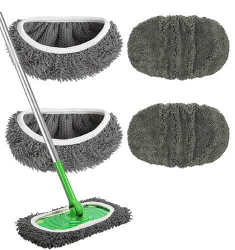 4 Stück Wiederverwendbar Trockene Bodentücher/Feuchte Bodentücher für Swiffer Sweeper Mop, Waschbar Mikrofaser-Wischpads Nachfüllpack für die Reinigung von Hartböden/Holzböden (Grau (4 Stück)) von Febsow