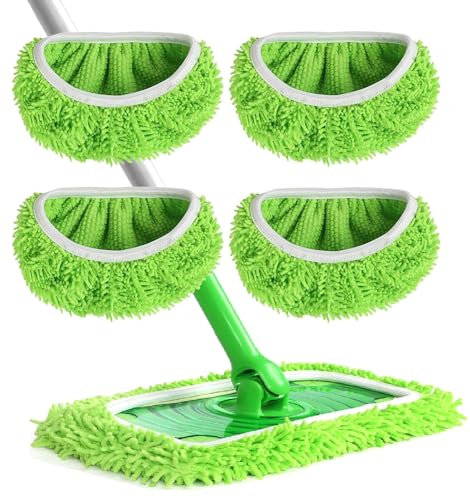 4 Stück Wiederverwendbar Trockene Bodentücher/Feuchte Bodentücher für Swiffer Sweeper Mop, Waschbar Mikrofaser-Wischpads Nachfüllpack für die Reinigung von Hartböden/Holzböden (Grün) von Febsow