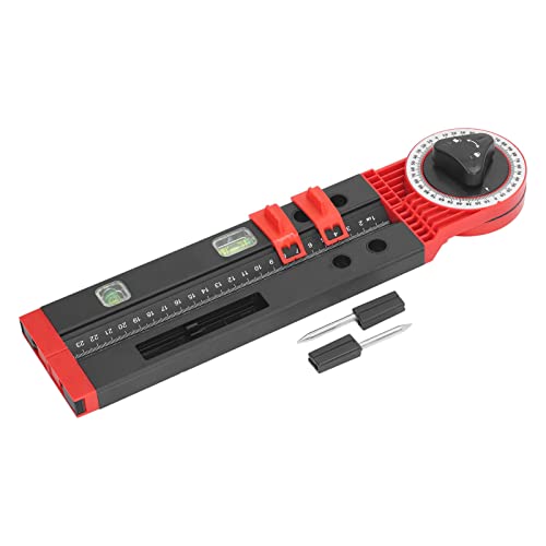 Miter Saw Protractor Metal Angle Measurement Finder Cutting Guide Tool with Bubble Level for Woodworking Tools Angle Measurement (Black Red) von Febuliy