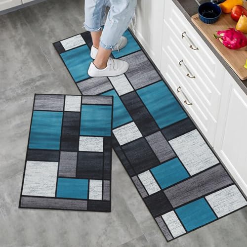 Fecialy 2 Stück Anti-Rutsch-Küchenteppich-Set, waschbare Moderne Matten und Teppiche für den Flur, langlebige Teppichläufer für Küche, Flur & Wohnzimmer, 40x60+40x120CM von Fecialy
