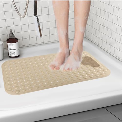 Fecialy Duschmatte rutschfest 40x70 cm, rutschfeste Badematte mit Saugnäpfen 100% BPA-frei Duscheinlage Komfort Massage, Antirutschmatte Dusche,Khaki Maschinenwaschbar, Grau von Fecialy