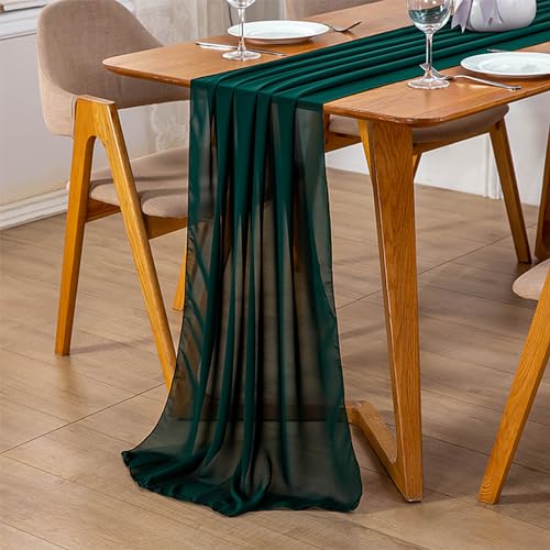 Fecialy Käsetuch Tisch Läufer Dunkelgrün Boho Chiffon Tisch Läufer Romantisch Scher Käse Tuch Gaze Stoff Rustic Dekor für Hochzeit Tisch Urlaub Party, 70x300 cm von Fecialy