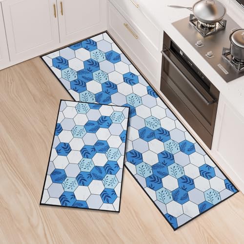 Fecialy Küche Matte Sets 2 Stück Küche Teppiche verdickt Silikon Backing Anti-Rutsch waschbar saugfähige Matten und Teppiche für Küche, Esszimmer, Eingang, 40x60cm + 40x120cm von Fecialy