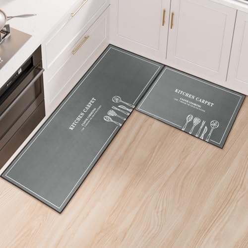Fecialy Küchenbodenmatten, 2 Stück wasserabsorbierende Küchenteppich-Sets, rutschfest, maschinenwaschbar Küchenläufer Bodenmatte Teppiche für Küche für Eingang und Türmatte Set, 40x60+40x120cm von Fecialy