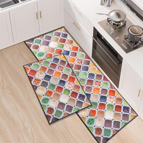 Fecialy Küchenteppich Anti-Rutsch-Küchenmatten-Sets,Langlebiger Anti-Ermüdungs-Flurläufer für die Küche Waschbare Küchenteppiche Matte Türvorleger-Set,43x75cm+43x120cm von Fecialy