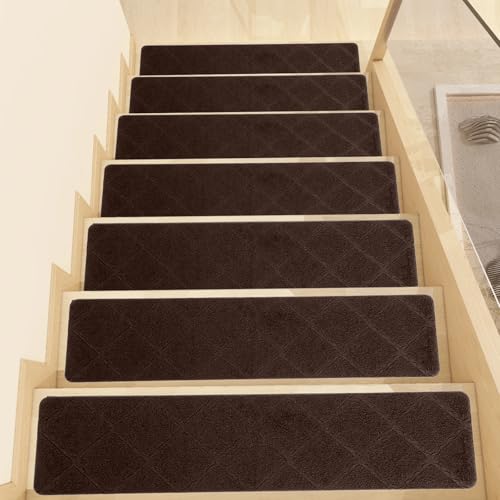Treppenstufen für Holzstufen Stufenmatten, 15 stück 76x20cm rutschfeste Teppichstufen mit rutschfester Gummibeschichtung, abnehmbare, waschbare Stufenläufer für Kinder, ältere Menschen, Haustiere von Fecialy