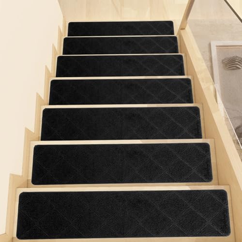 Treppenstufen für Holzstufen Stufenmatten, 15 stück 76x20cm rutschfeste Teppichstufen mit rutschfester Gummibeschichtung, abnehmbare, waschbare Stufenläufer für Kinder, ältere Menschen, Haustiere von Fecialy