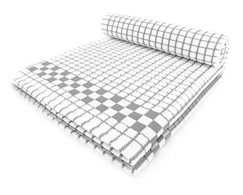 Fecido Classic Küche Tee Handtücher – Heavy Duty – Super saugfähig – 100% Baumwolle – Professionelle Spültücher – Europäische Made Tee Handtücher Europäisch Silber Grau Checkered von Fecido