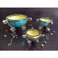 Neptuns Dreibeine - 3Er-Set Handgefertigte Raku-Keramikkelche Für Rituale, Aromatherapie Und Dekorationen Individualisierbar von FedericoBecchettiArt