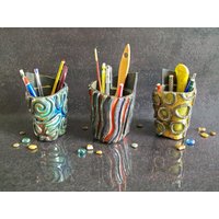 Raku Keramik-stiftglas Verziert Regenbogenfarben, Schreibtisch-Organizer, Einzelkauf Oder Komplettes Set von FedericoBecchettiArt